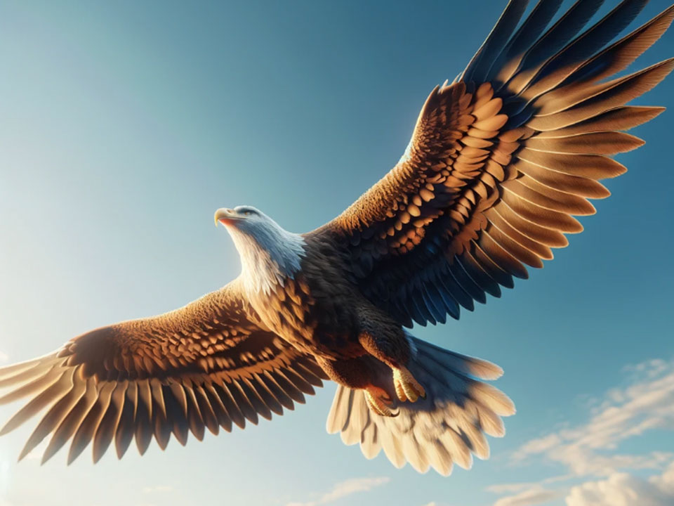 The eagle is soaring in the sky.